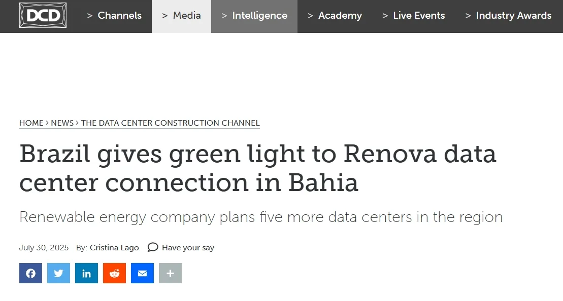 Brazil gives green light to Renova data center connection in Bahia