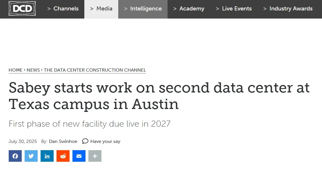 Sabey starts work on second data center at Texas campus in Austin