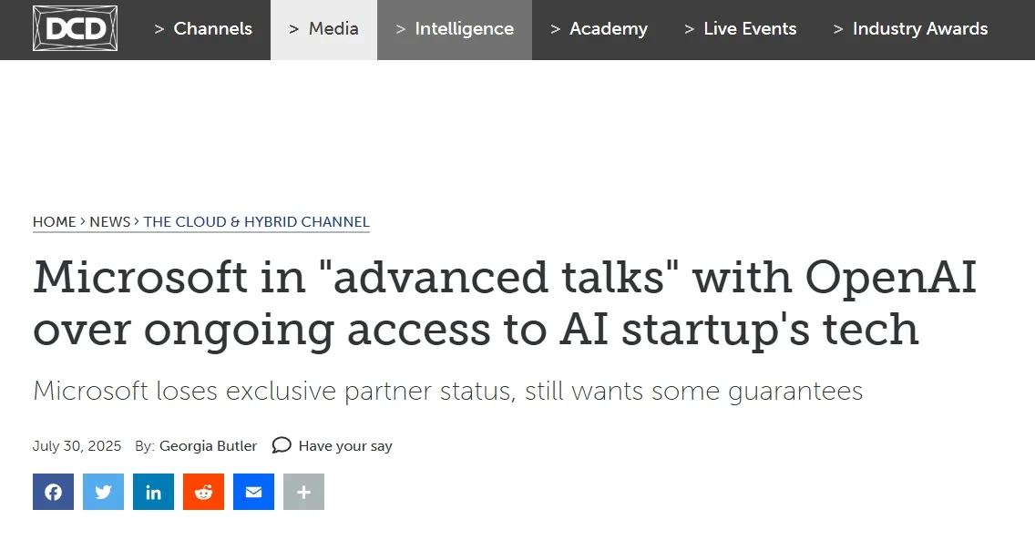 Microsoft in "advanced talks" with OpenAI over ongoing access to AI startup's tech
