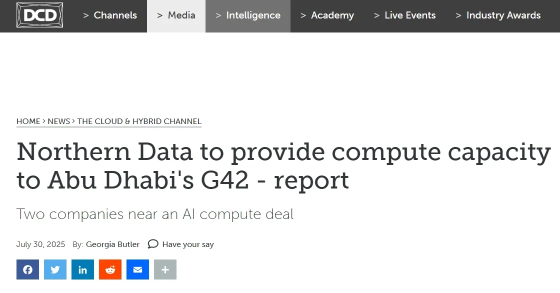 Northern Data to provide compute capacity to Abu Dhabi's G42 - report