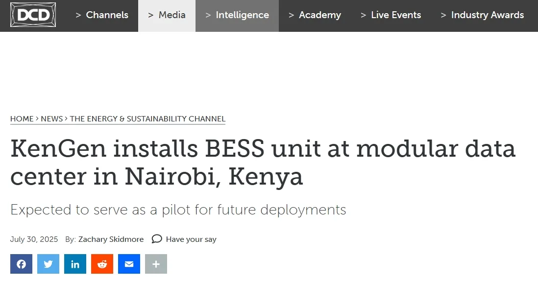 KenGen installs BESS unit at modular data center in Nairobi, Kenya