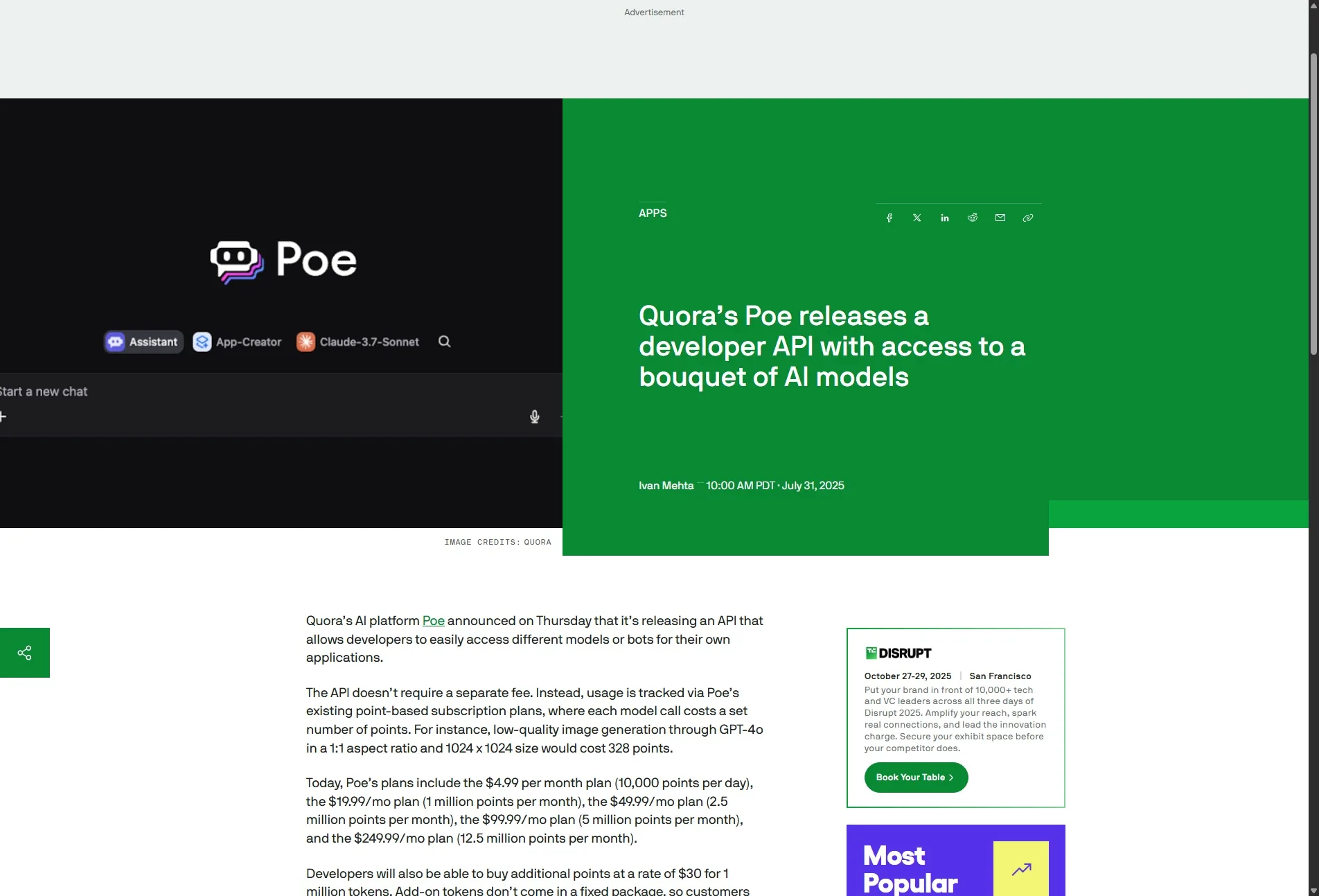 Quora’s Poe releases a developer API with access to a bouquet of AI models