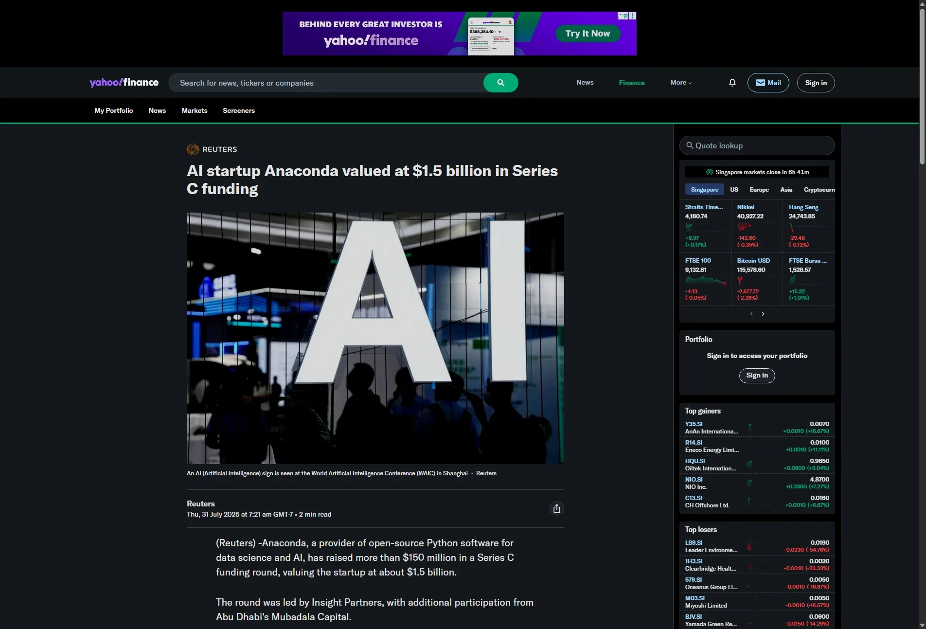 AI startup Anaconda valued at $1.5 billion in Series C funding
