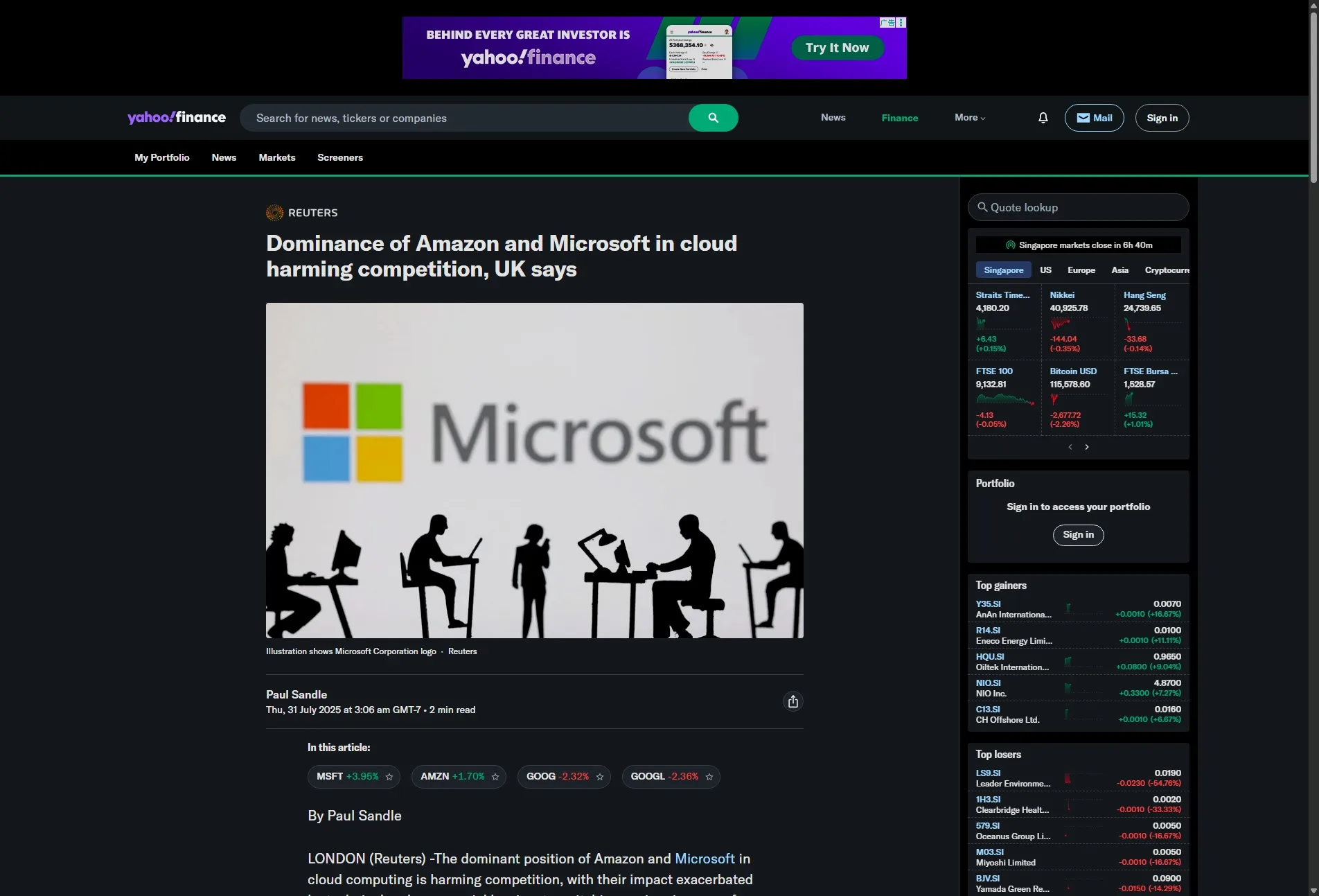 Dominance of Amazon and Microsoft in cloud harming competition, UK says