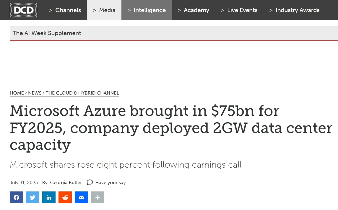 Microsoft Azure brought in $75bn for FY2025, company deployed 2GW data center capacity