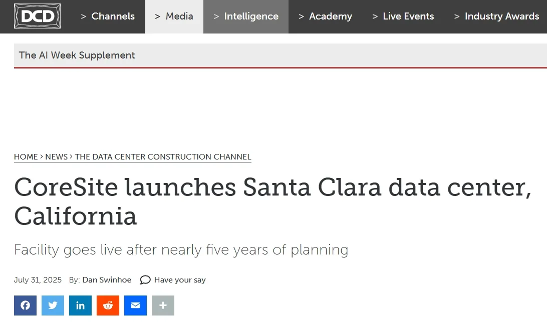 CoreSite launches Santa Clara data center, California