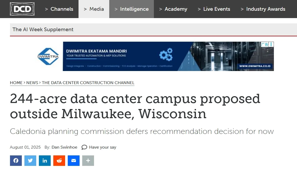 244-acre data center campus proposed outside Milwaukee, Wisconsin