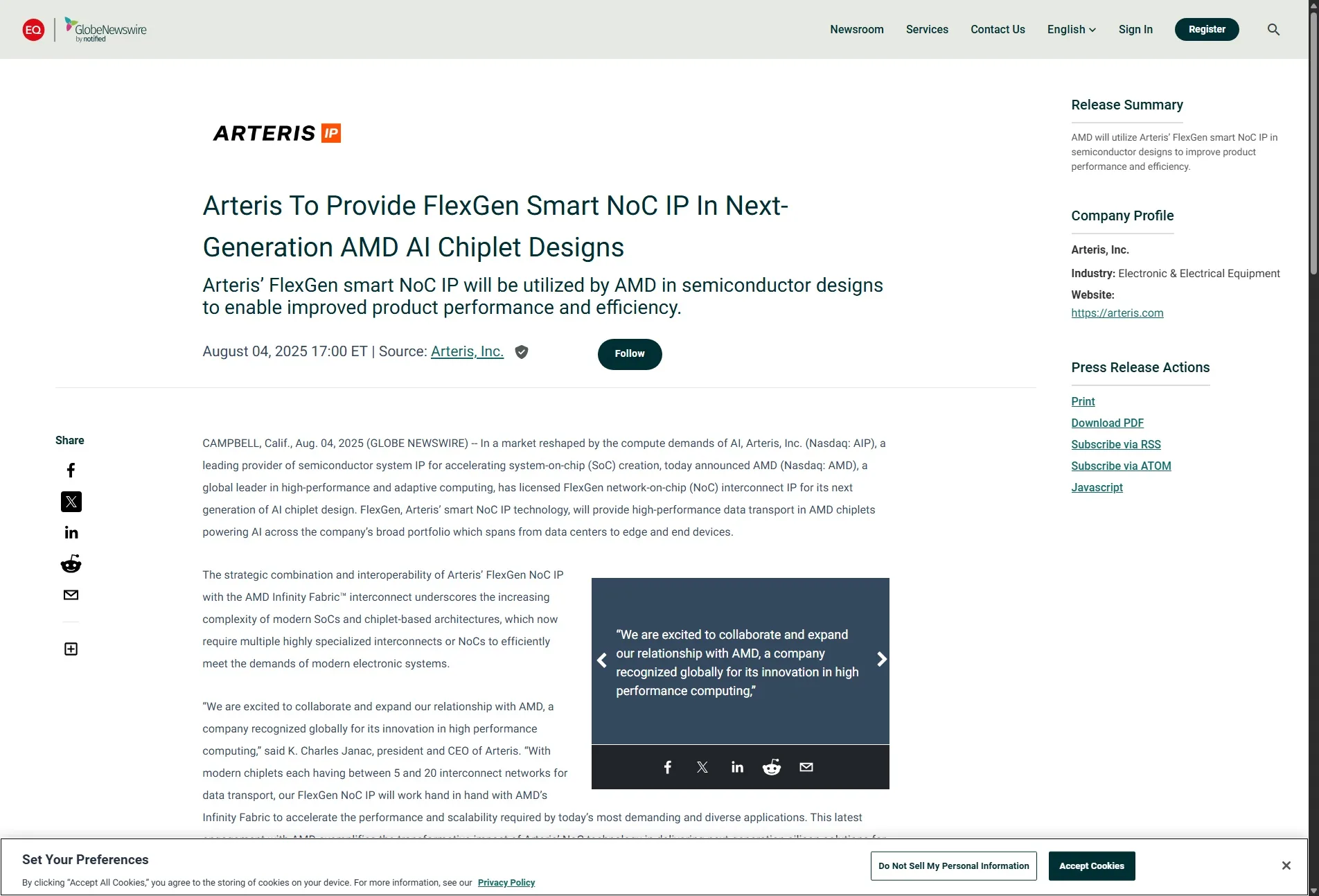 Arteris To Provide FlexGen Smart NoC IP In Next-Generation AMD AI Chiplet Designs