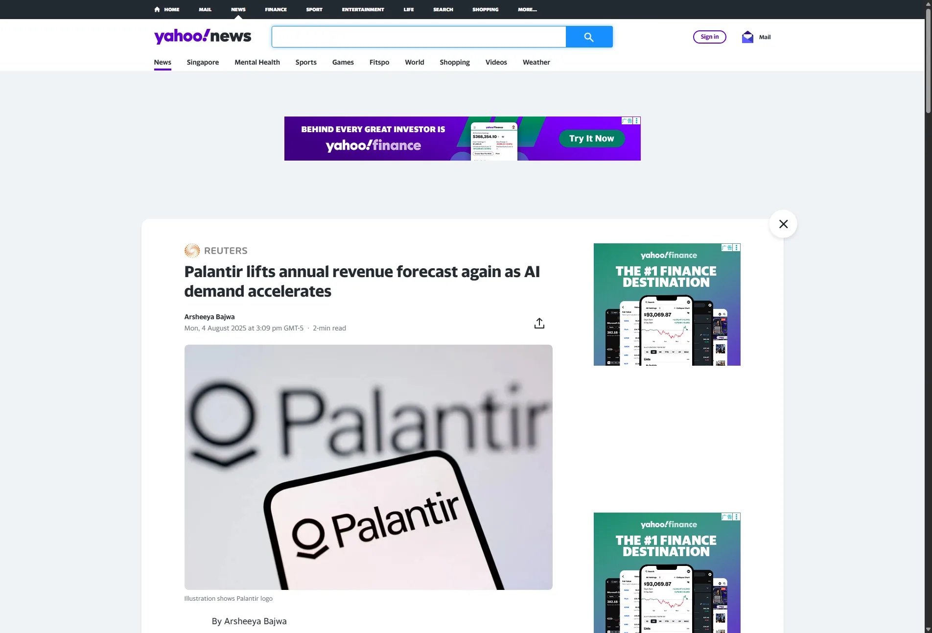 Palantir lifts annual revenue forecast again as AI demand accelerates