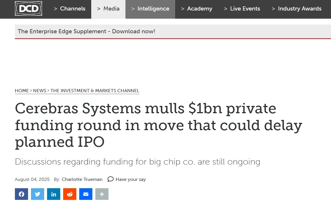 Cerebras Systems mulls $1bn private funding round in move that could delay planned IPO