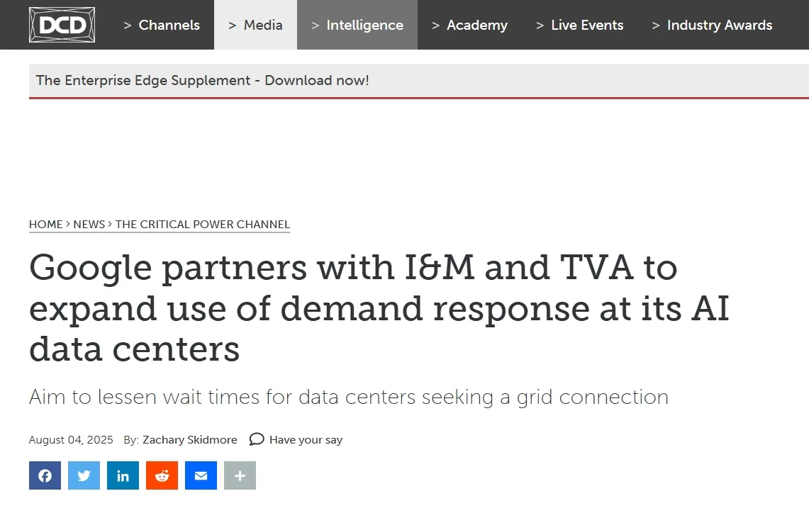 Google partners with I&M and TVA to expand use of demand response at its AI data centers