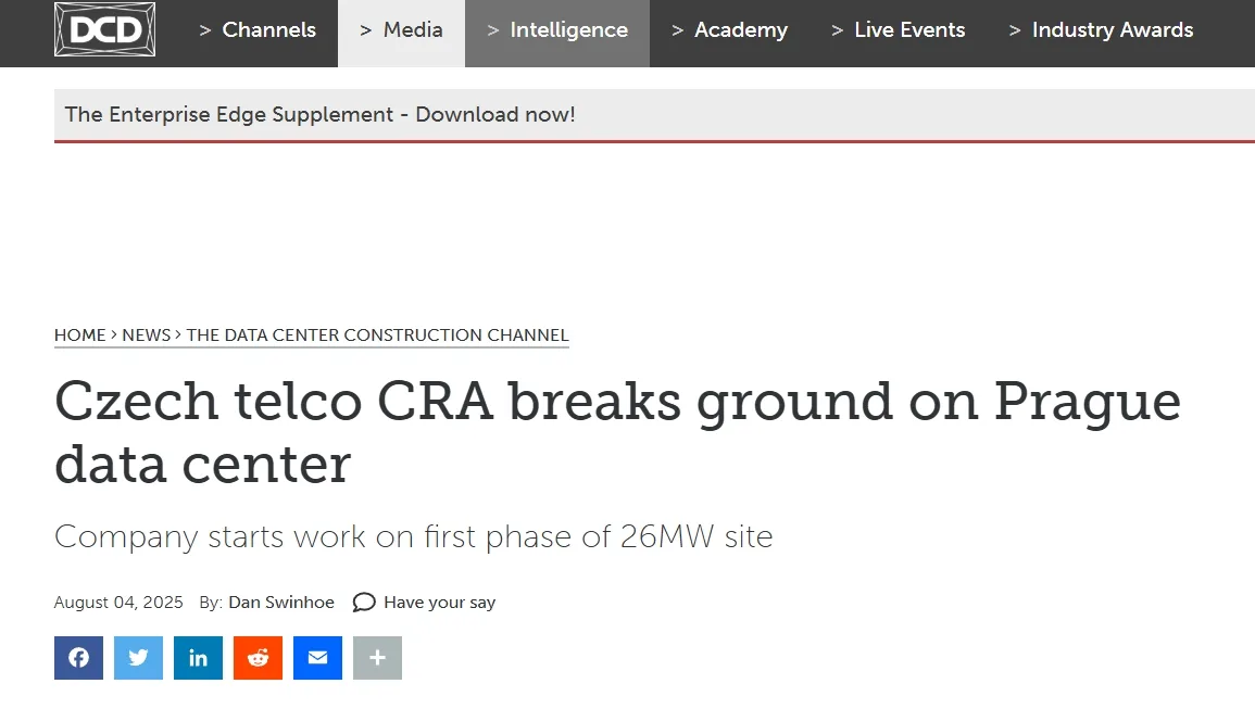 Czech telco CRA breaks ground on Prague data center