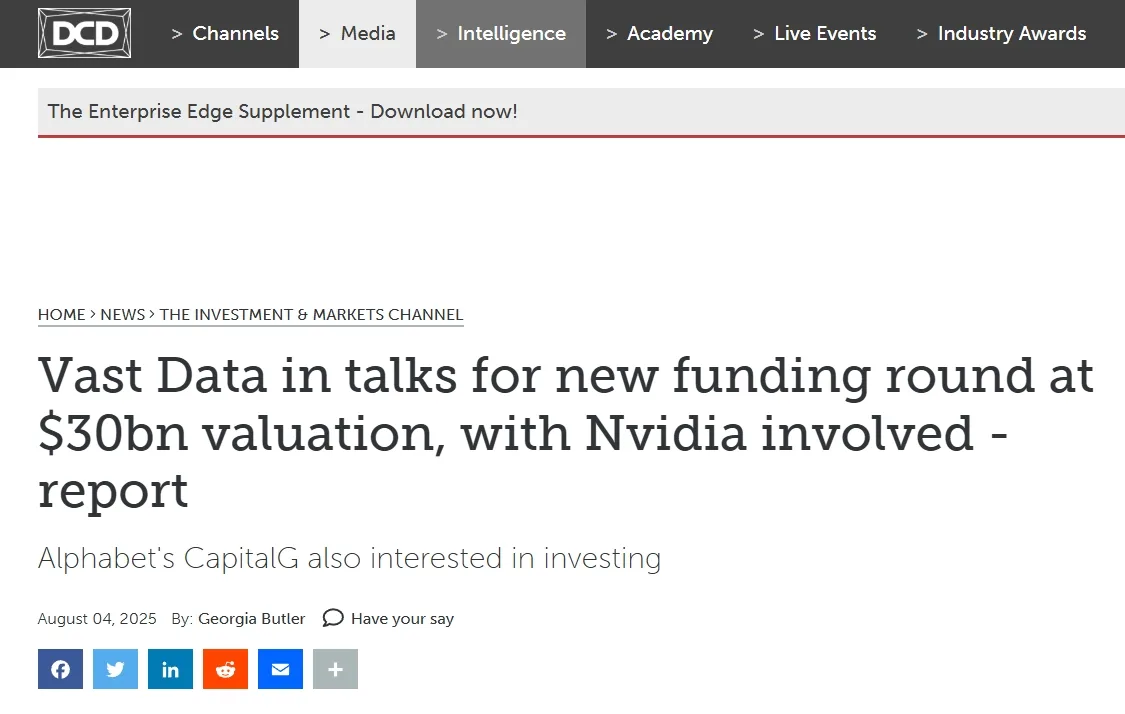 Vast Data in talks for new funding round at $30bn valuation, with Nvidia involved - report