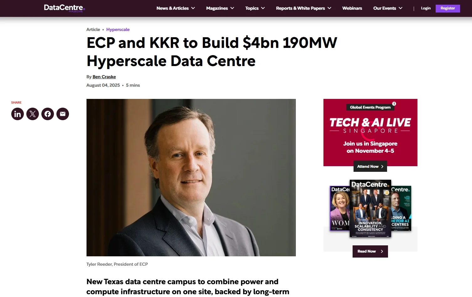 ECP and KKR to Build $4bn 190MW Hyperscale Data Centre