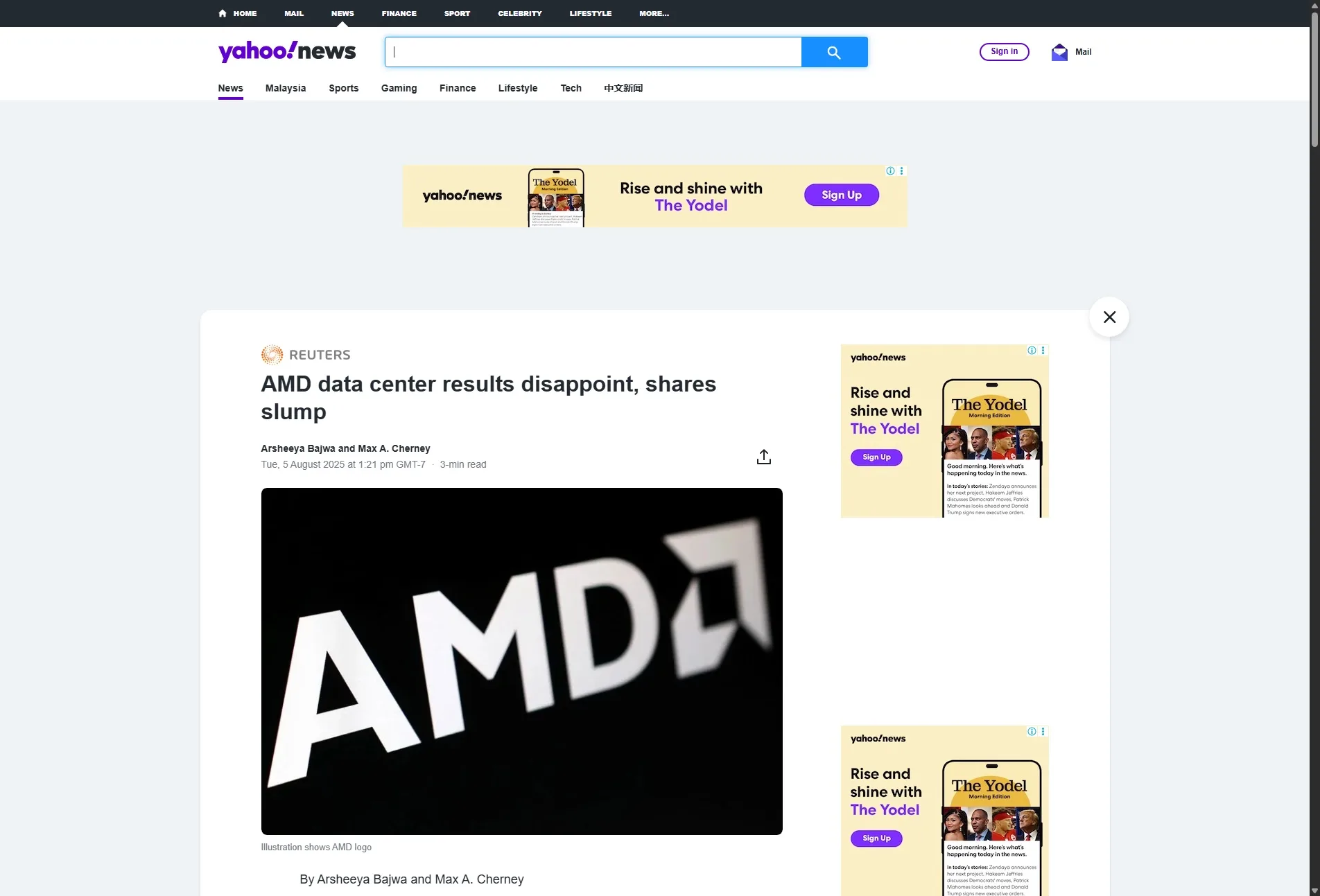 AMD data center results disappoint, shares slump