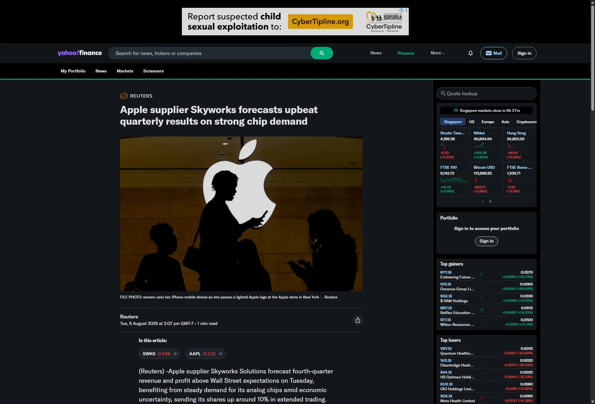 Apple supplier Skyworks forecasts upbeat quarterly results on strong chip demand