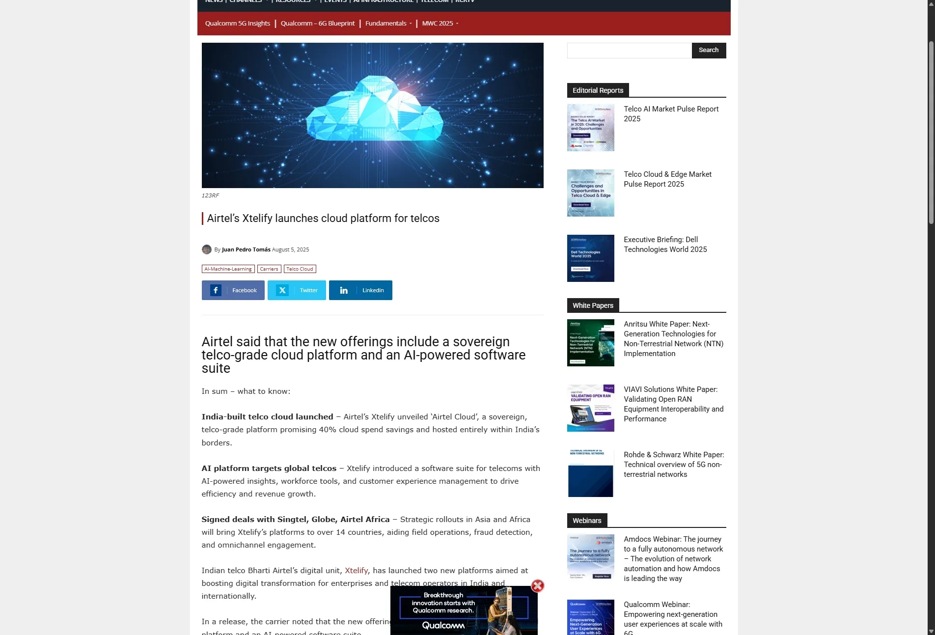 Airtel’s Xtelify launches cloud platform for telcos