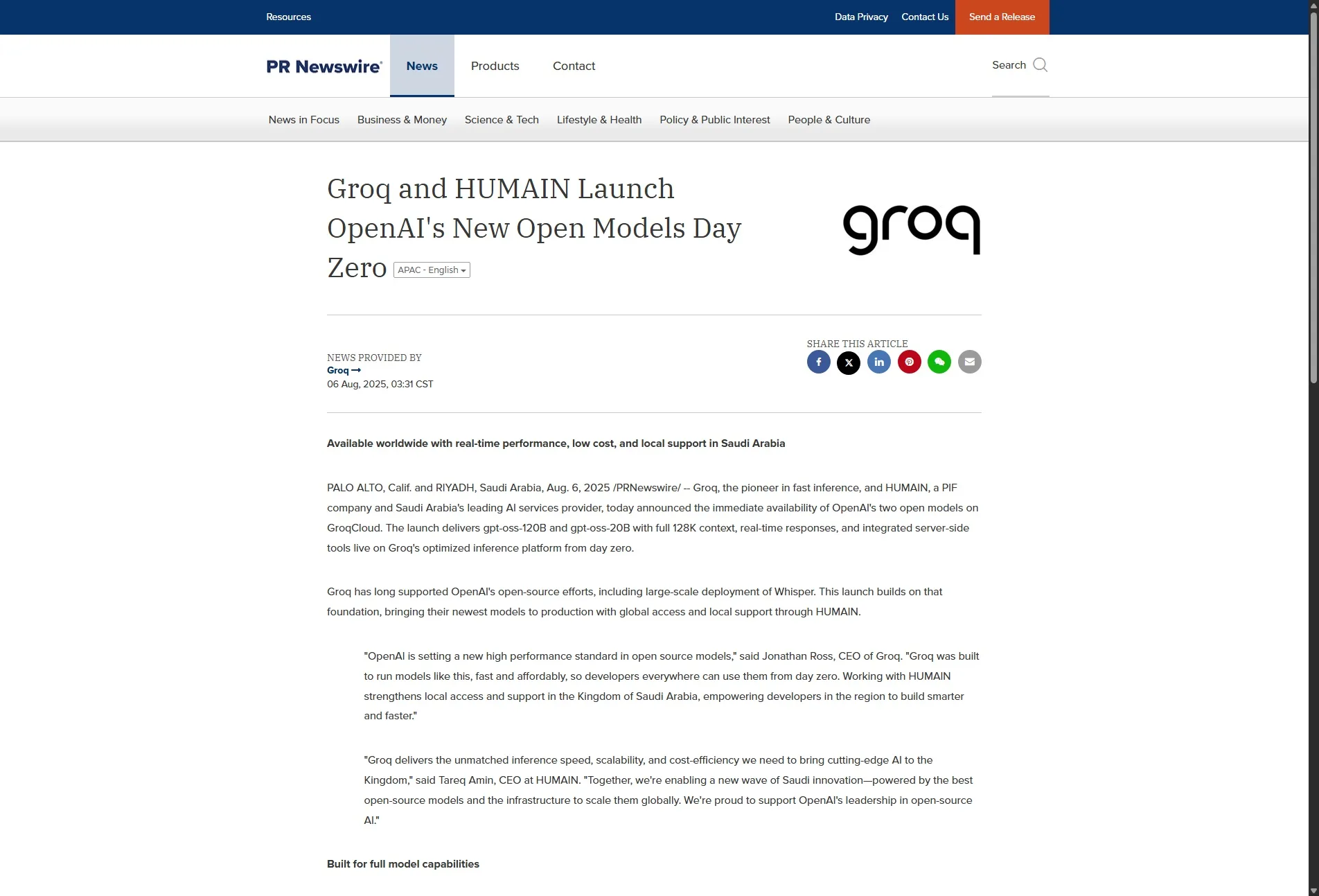 Groq and HUMAIN Launch OpenAI's New Open Models Day Zero