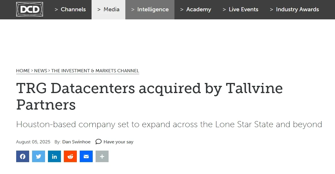 TRG Datacenters acquired by Tallvine Partners