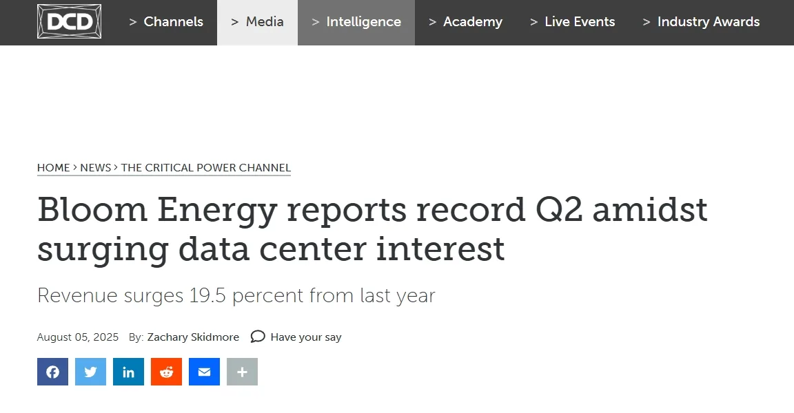 Bloom Energy reports record Q2 amidst surging data center interest