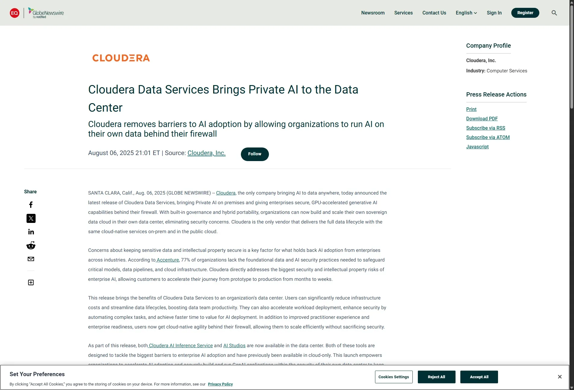 Cloudera Data Services Brings Private AI to the Data Center