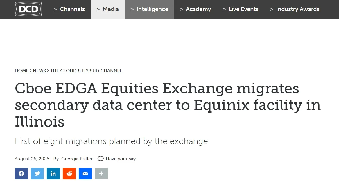 Cboe EDGA Equities Exchange migrates secondary data center to Equinix facility in Illinois