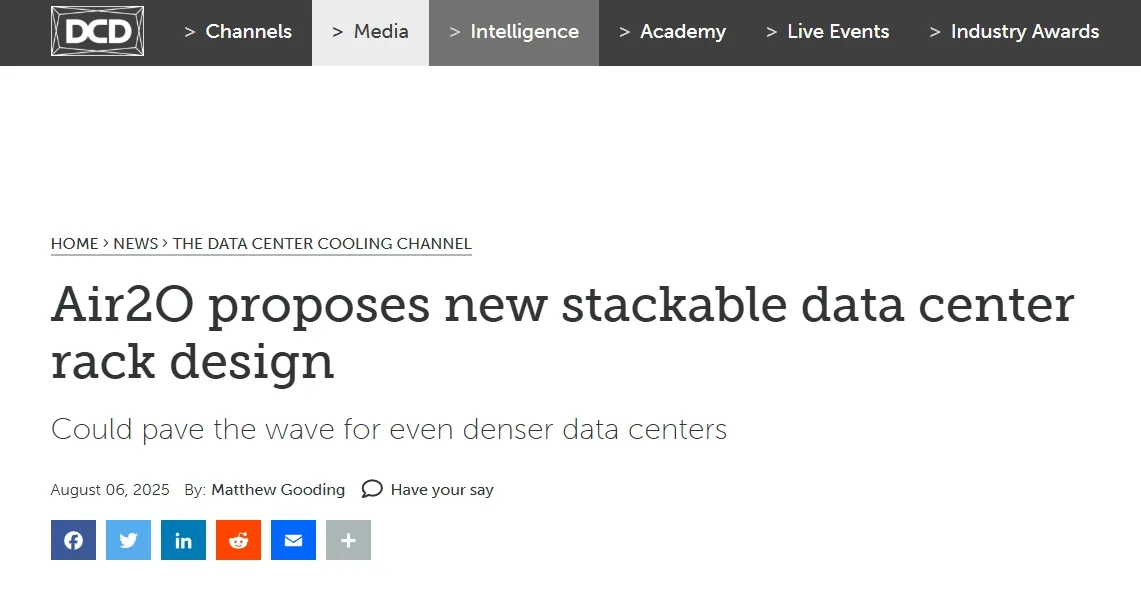Air2O proposes new stackable data center rack design