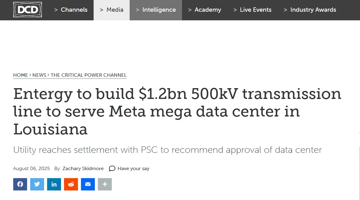 Entergy to build $1.2bn 500kV transmission line to serve Meta mega data center in Louisiana