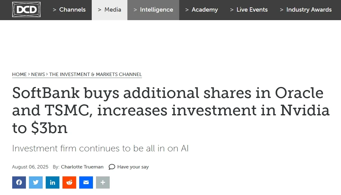SoftBank buys additional shares in Oracle and TSMC, increases investment in Nvidia to $3bn