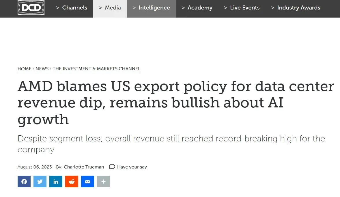 AMD blames US export policy for data center revenue dip, remains bullish about AI growth