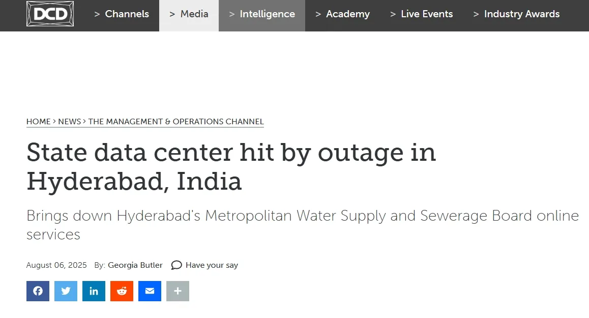 State data center hit by outage in Hyderabad, India