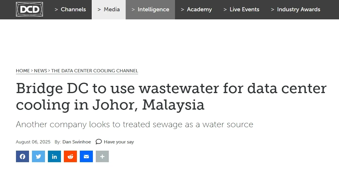 Bridge DC to use wastewater for data center cooling in Johor, Malaysia