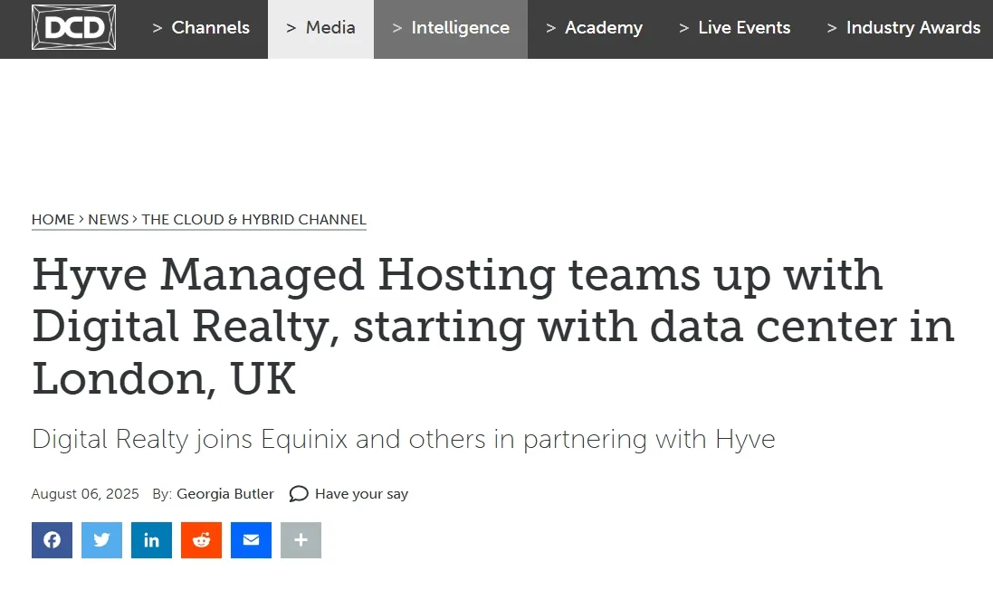 Hyve Managed Hosting teams up with Digital Realty, starting with data center in London, UK