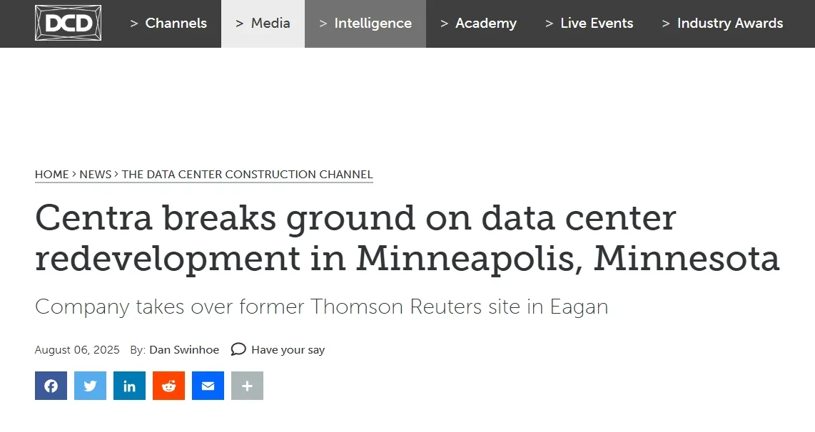 Centra breaks ground on data center redevelopment in Minneapolis, Minnesota