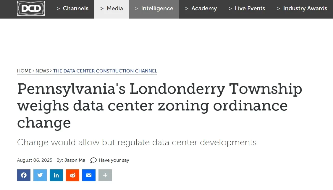 Pennsylvania's Londonderry Township weighs data center zoning ordinance change
