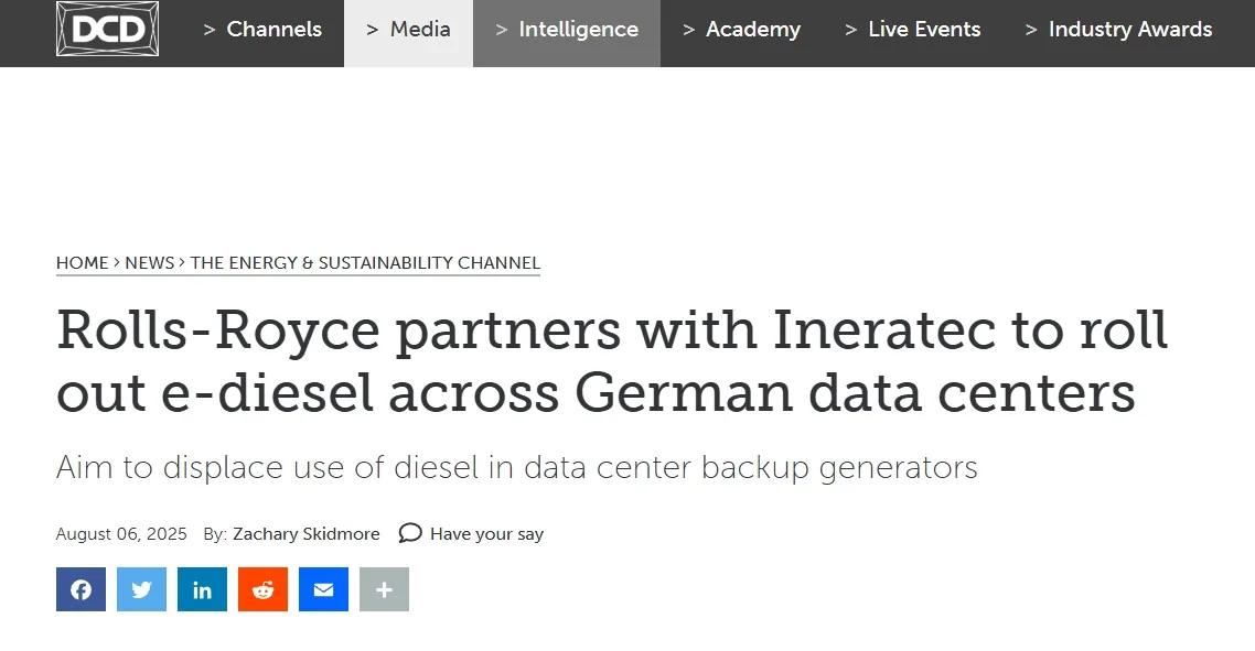 Rolls-Royce partners with Ineratec to roll out e-diesel across German data centers