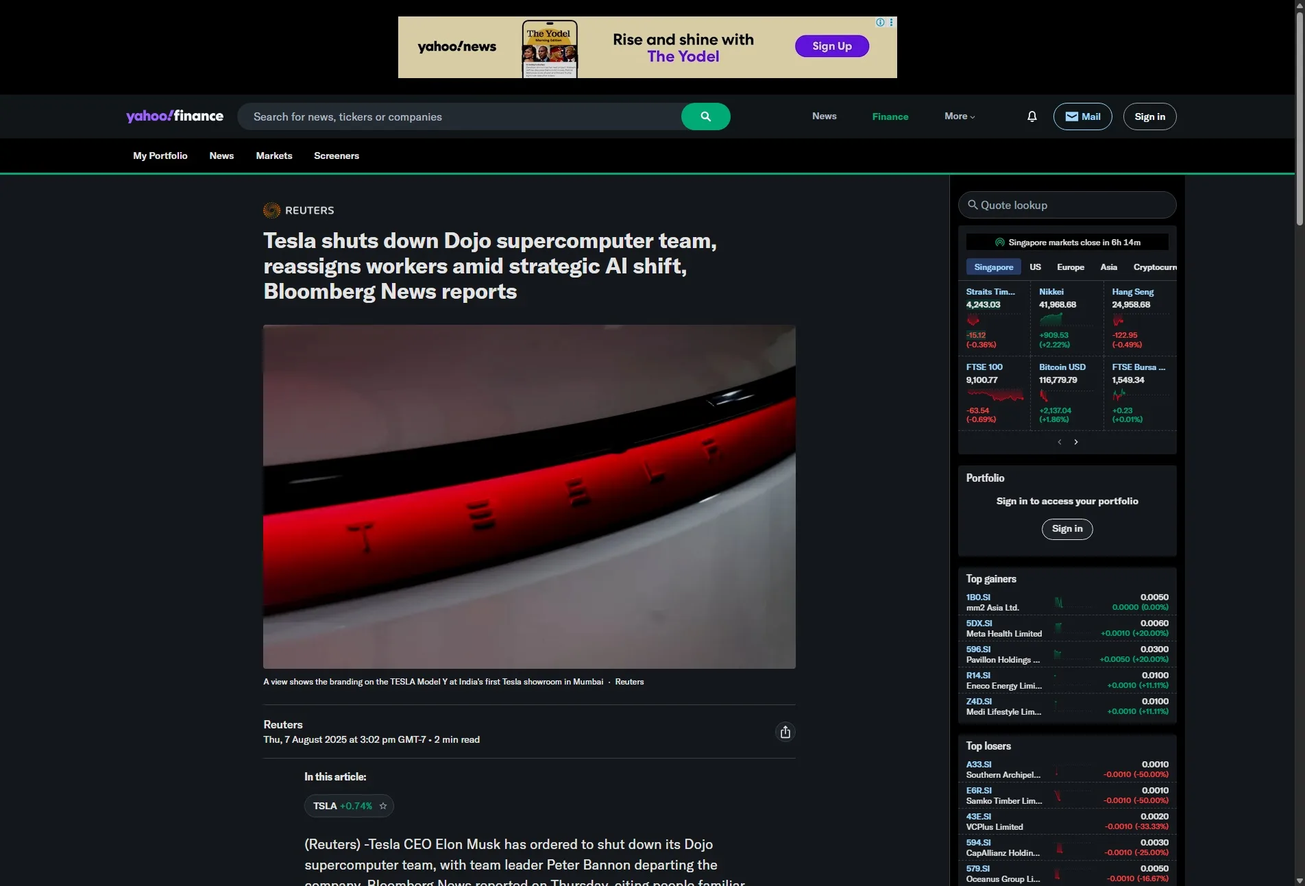 Tesla shuts down Dojo supercomputer team, reassigns workers amid strategic AI shift, Bloomberg News reports