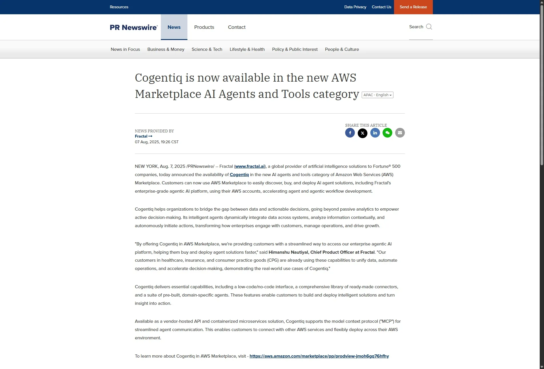Cogentiq is now available in the new AWS Marketplace AI Agents and Tools category