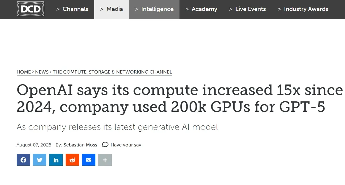 OpenAI says its compute increased 15x since 2024, company used 200k GPUs for GPT-5