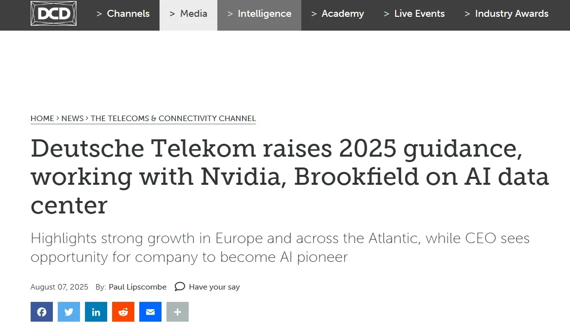Deutsche Telekom raises 2025 guidance, working with Nvidia, Brookfield on AI data center
