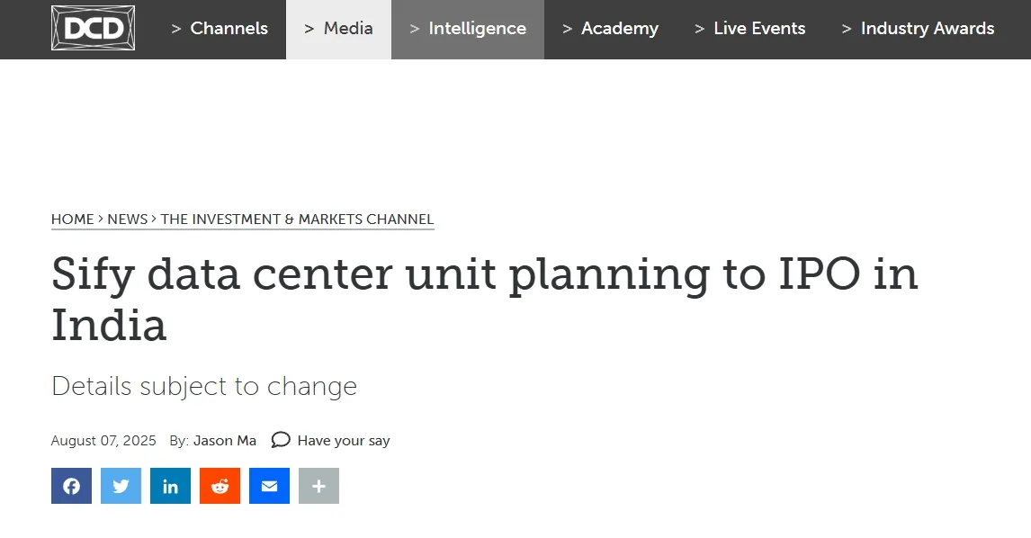 Sify data center unit planning to IPO in India