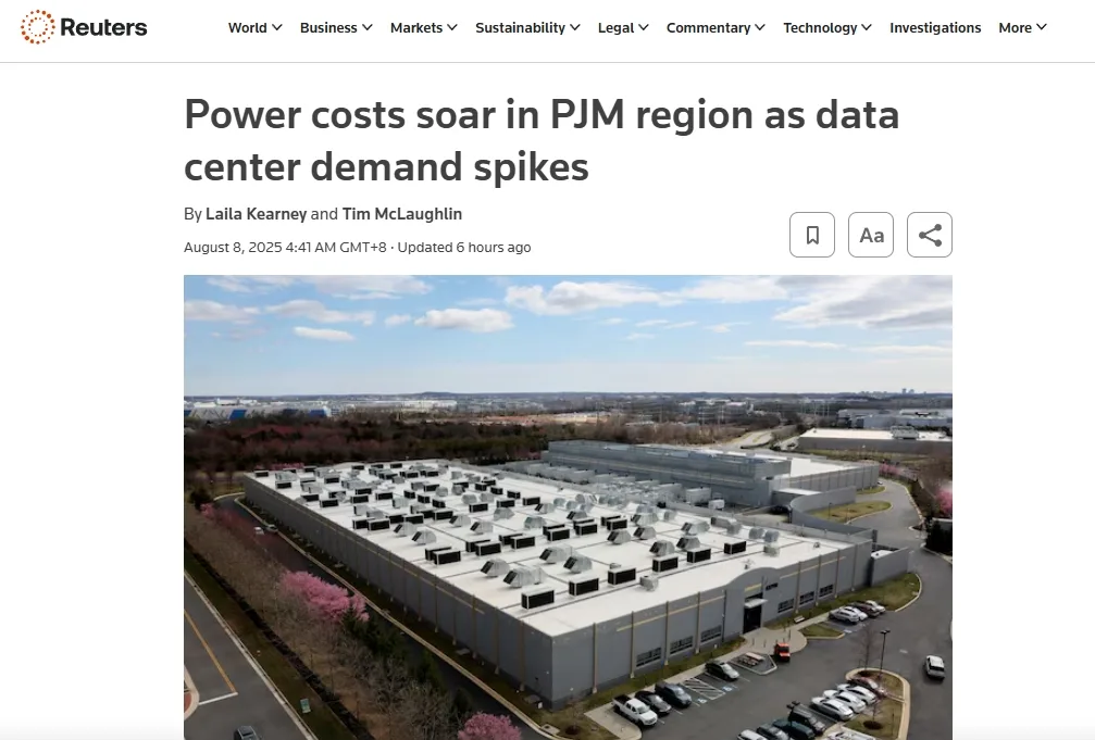 Power costs soar in PJM region as data center demand spikes
