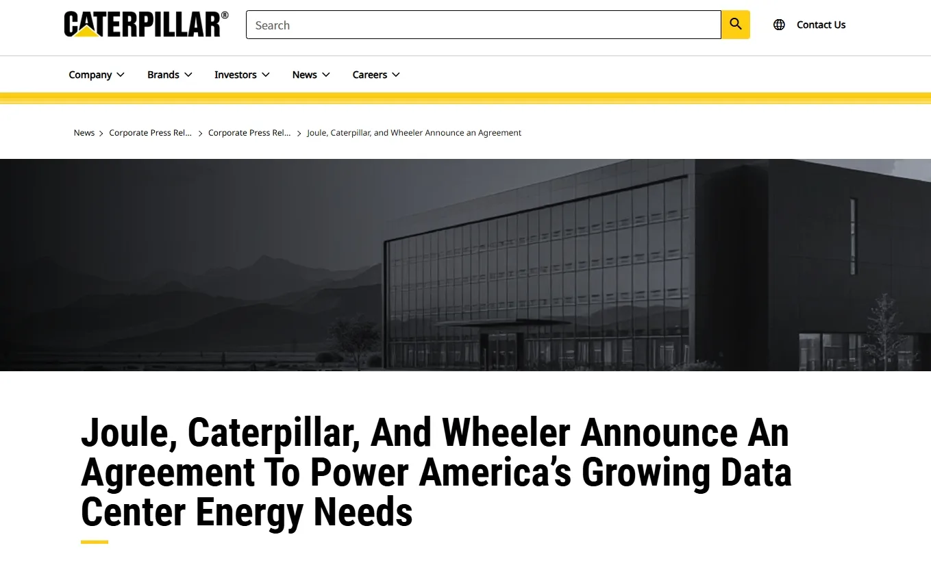 Joule, Caterpillar, and Wheeler Announce an Agreement to Power America’s Growing Data Center Energy Needs