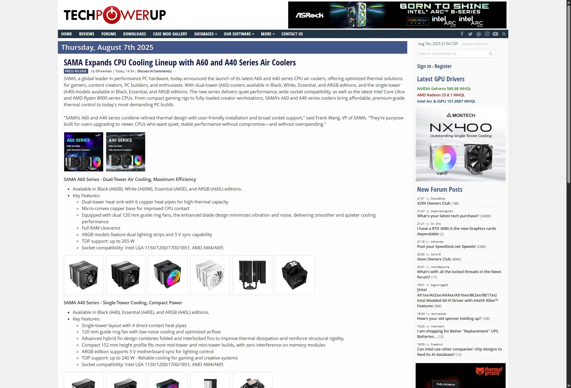 SAMA Expands CPU Cooling Lineup with A60 and A40 Series Air Coolers